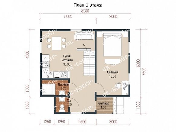 Мансардный дом из бруса 7х8. фото